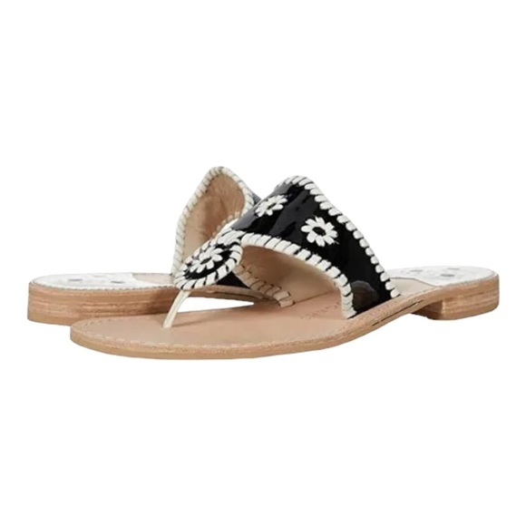 JACK ROGERS Women's Jacks II Flat Sandals black/white - Picture 1 of 12